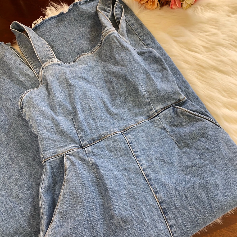 Denim wide leg cropped Jumpsuit - Picture 6 of 7